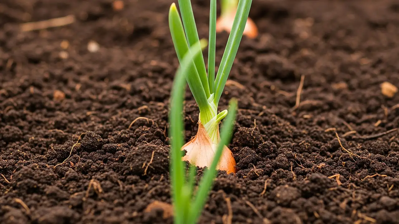 Onion plants growing